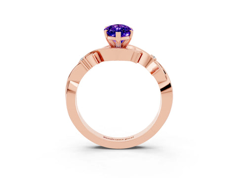 Rose gold Marquise Cut Tanzanite Solitaire Ring with Milgrain Pavé Band and Four-Prong Setting_15