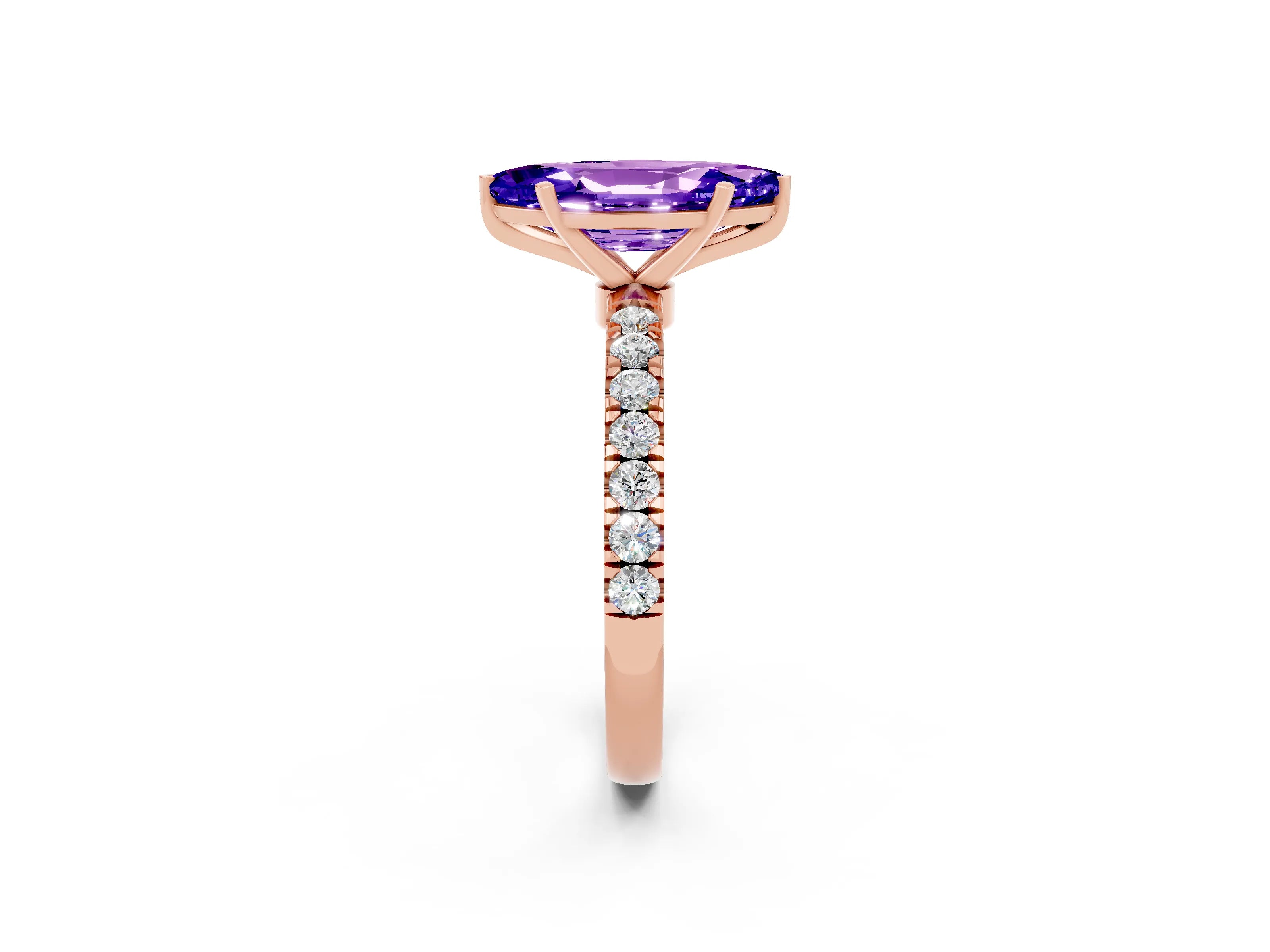 Rose gold Marquise Cut Tanzanite Solitaire Ring with Pavé Accents and Four-Prong Setting_2