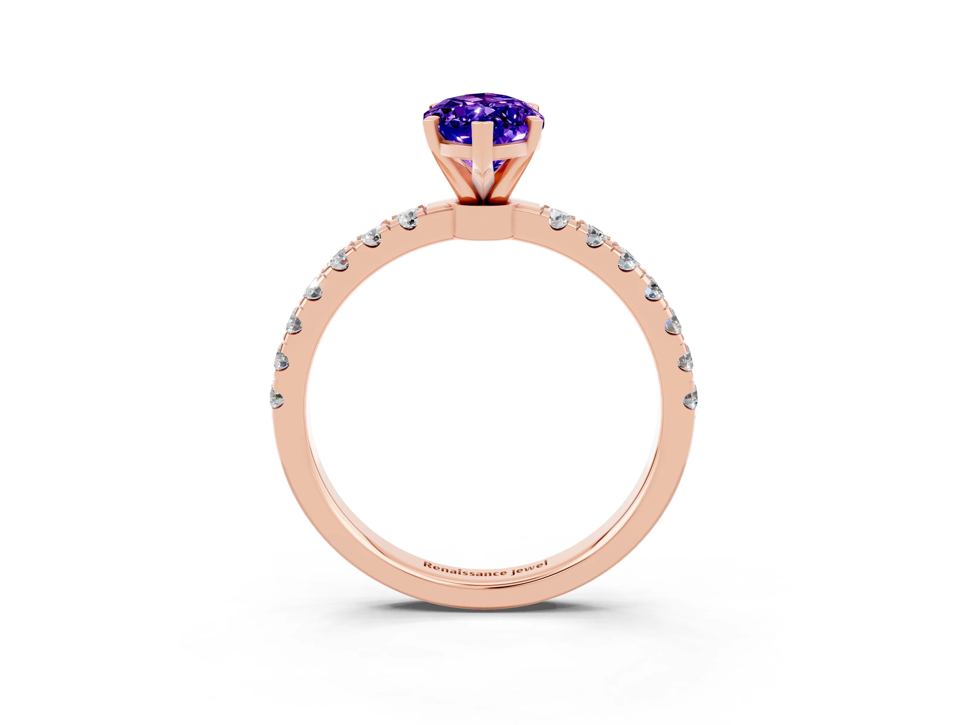 Rose gold Marquise Cut Tanzanite Solitaire Ring with Pavé Accents and Four-Prong Setting_3