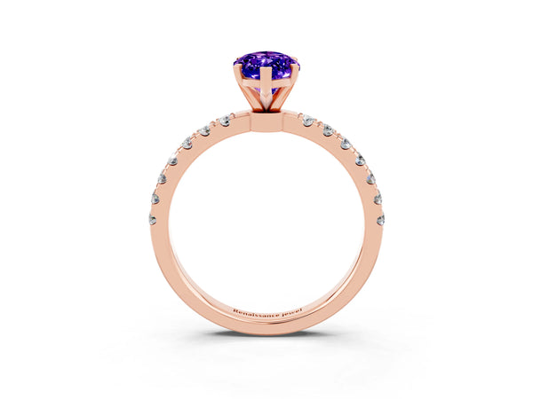 Rose gold Marquise Cut Tanzanite Solitaire Ring with Pavé Accents and Four-Prong Setting