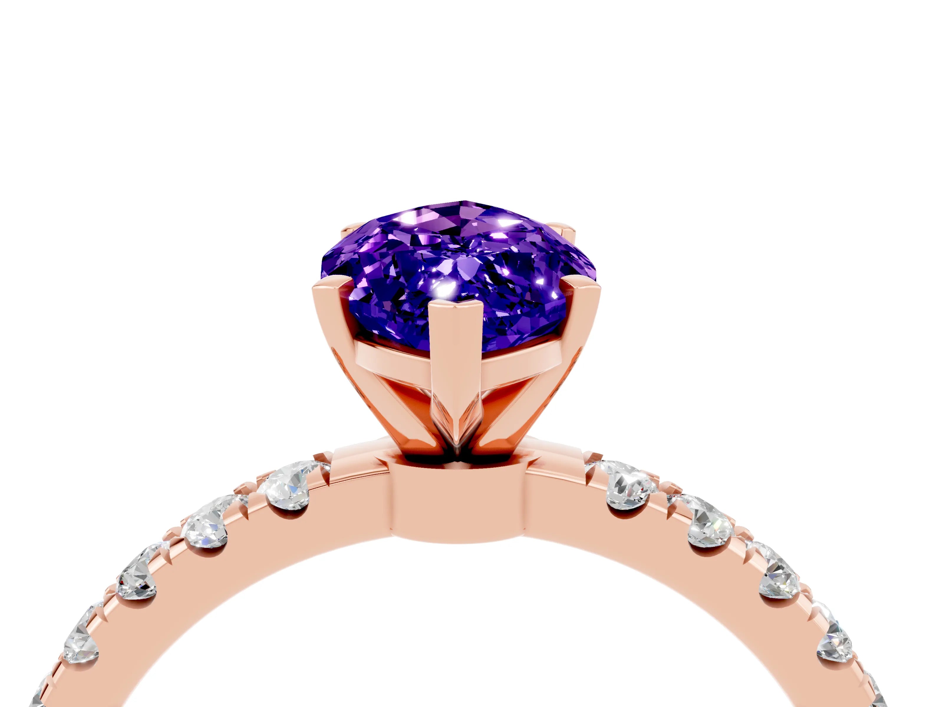 Rose gold Marquise Cut Tanzanite Solitaire Ring with Pavé Accents and Four-Prong Setting_4