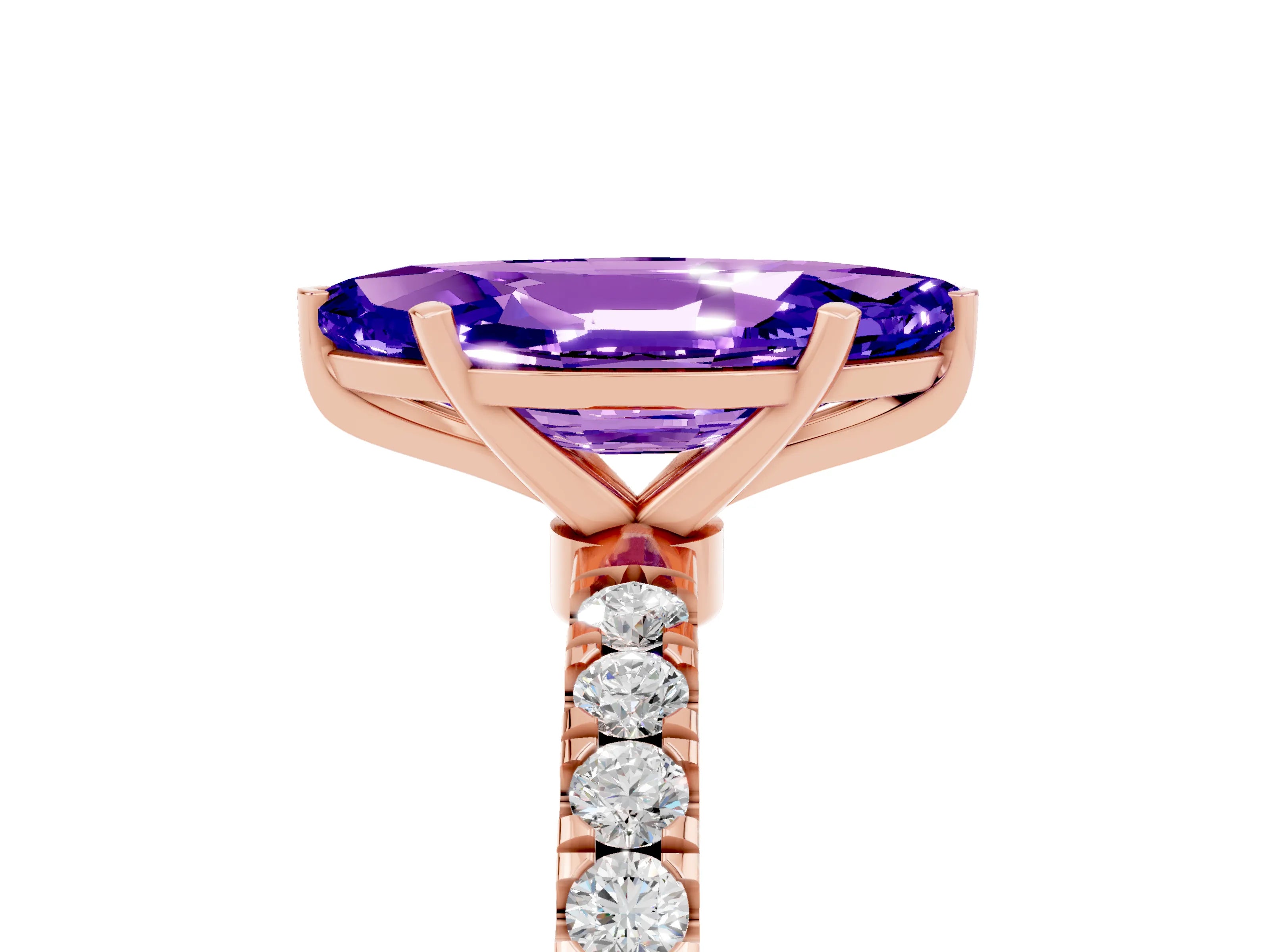 Rose gold Marquise Cut Tanzanite Solitaire Ring with Pavé Accents and Four-Prong Setting_5