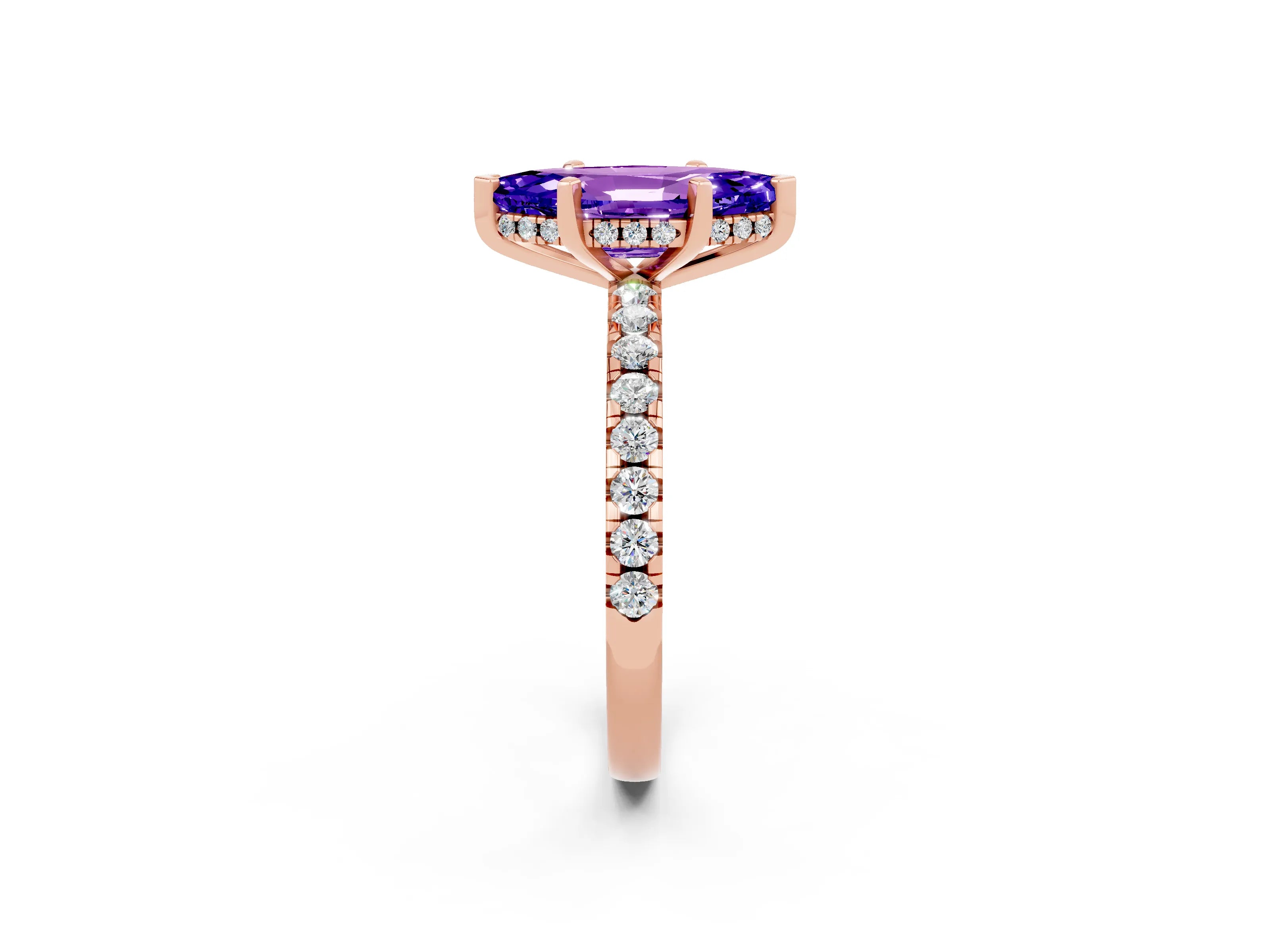 Rose gold Marquise Cut Tanzanite Solitaire Ring with Pavé Band and Four-Prong Setting_26