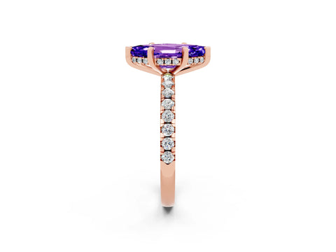 Rose gold Marquise Cut Tanzanite Solitaire Ring with Pavé Band and Four-Prong Setting_26