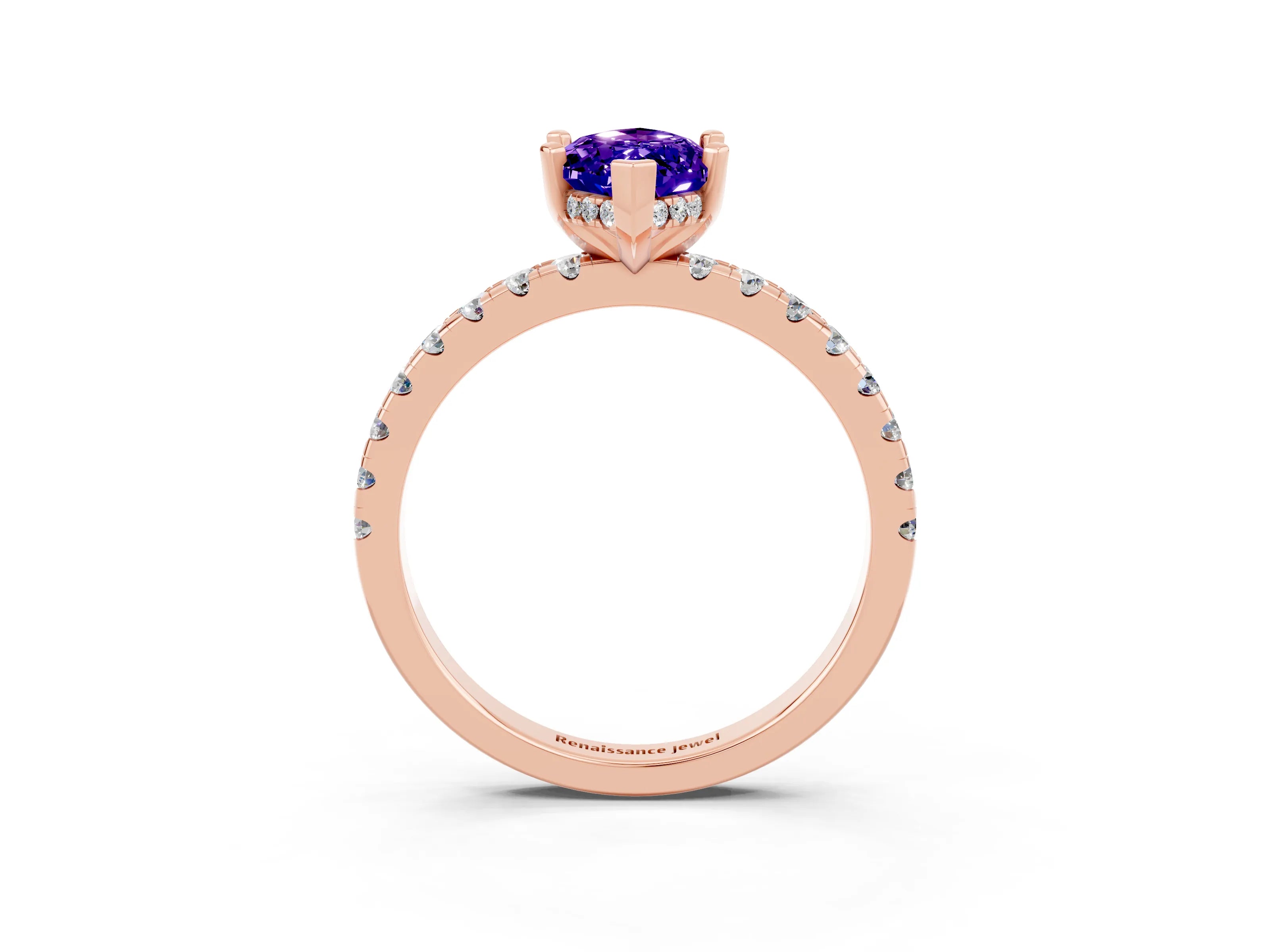 Rose gold Marquise Cut Tanzanite Solitaire Ring with Pavé Band and Four-Prong Setting_27