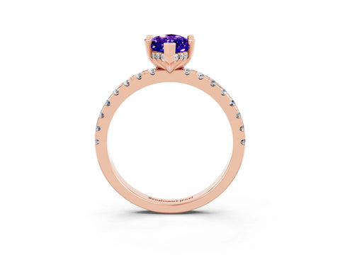 Rose gold Marquise Cut Tanzanite Solitaire Ring with Pavé Band and Four-Prong Setting_27