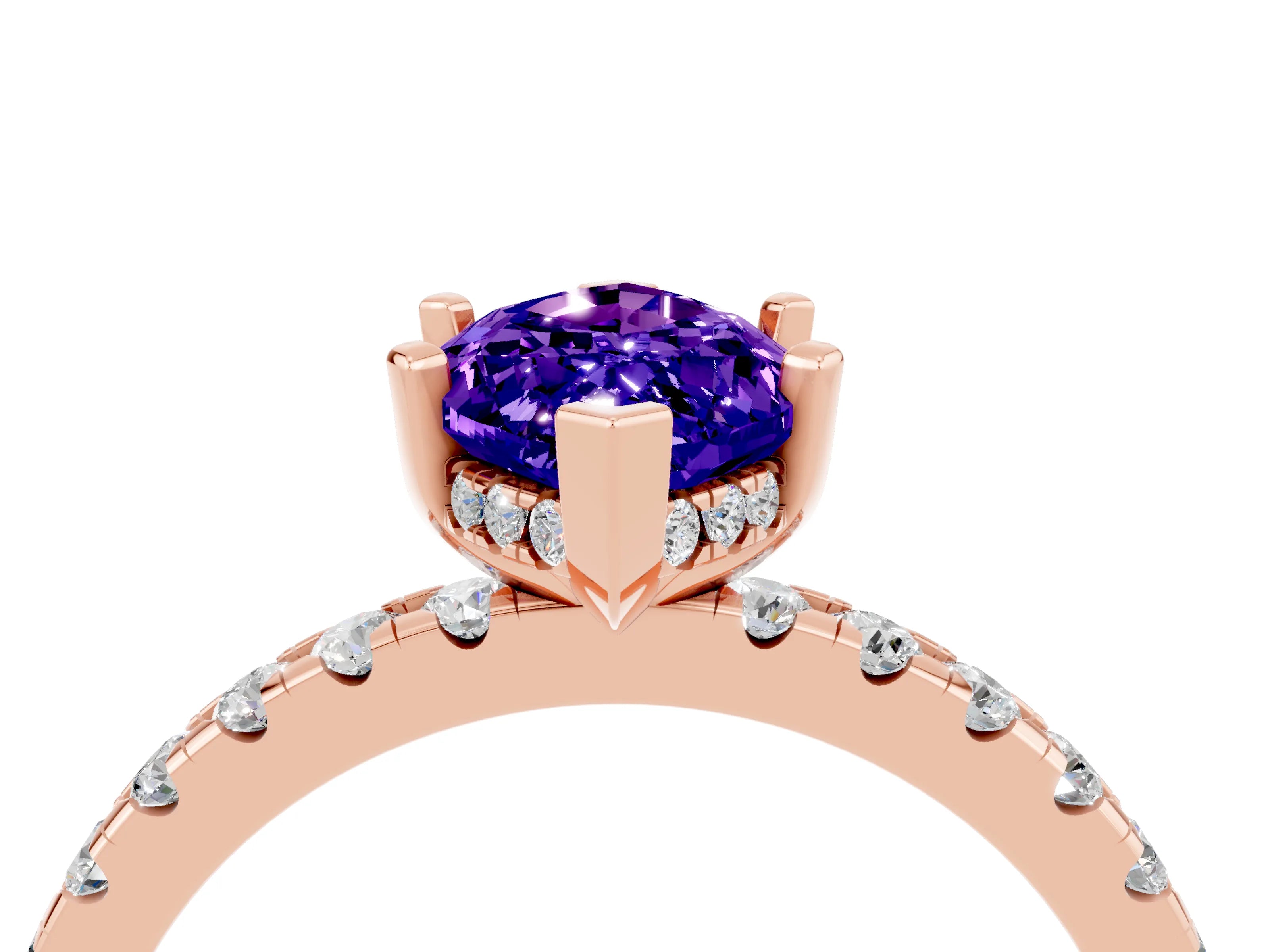 Rose gold Marquise Cut Tanzanite Solitaire Ring with Pavé Band and Four-Prong Setting_28