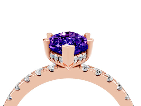 Rose gold Marquise Cut Tanzanite Solitaire Ring with Pavé Band and Four-Prong Setting_28