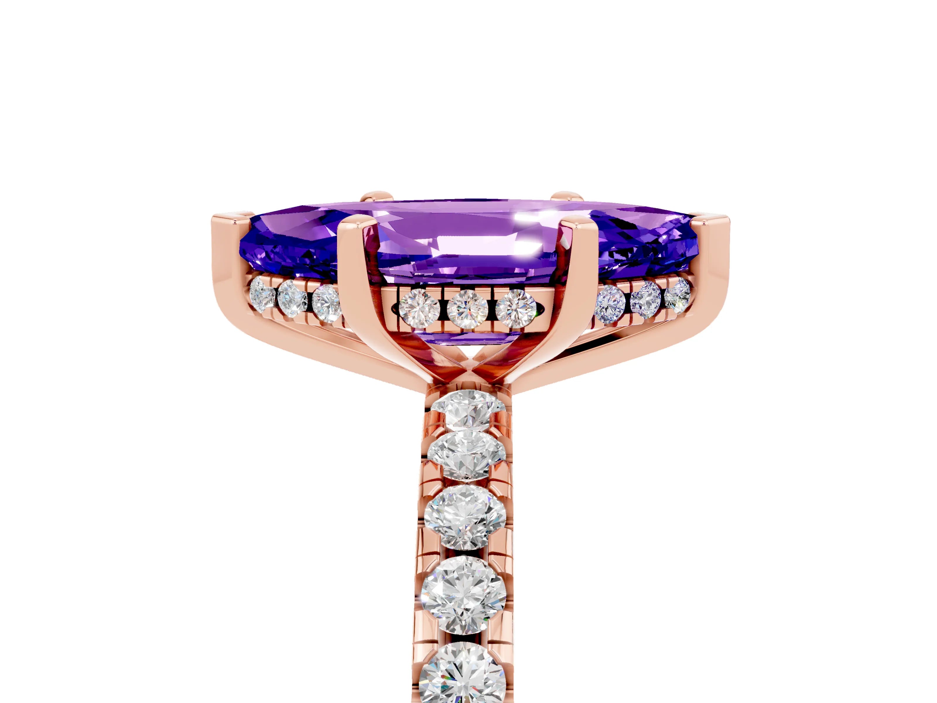 Rose gold Marquise Cut Tanzanite Solitaire Ring with Pavé Band and Four-Prong Setting_29