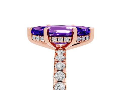Rose gold Marquise Cut Tanzanite Solitaire Ring with Pavé Band and Four-Prong Setting_29
