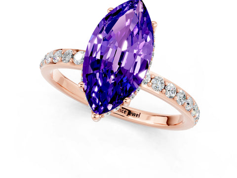 Rose gold Marquise Cut Tanzanite Solitaire Ring with Pavé Band and Hidden Halo_13