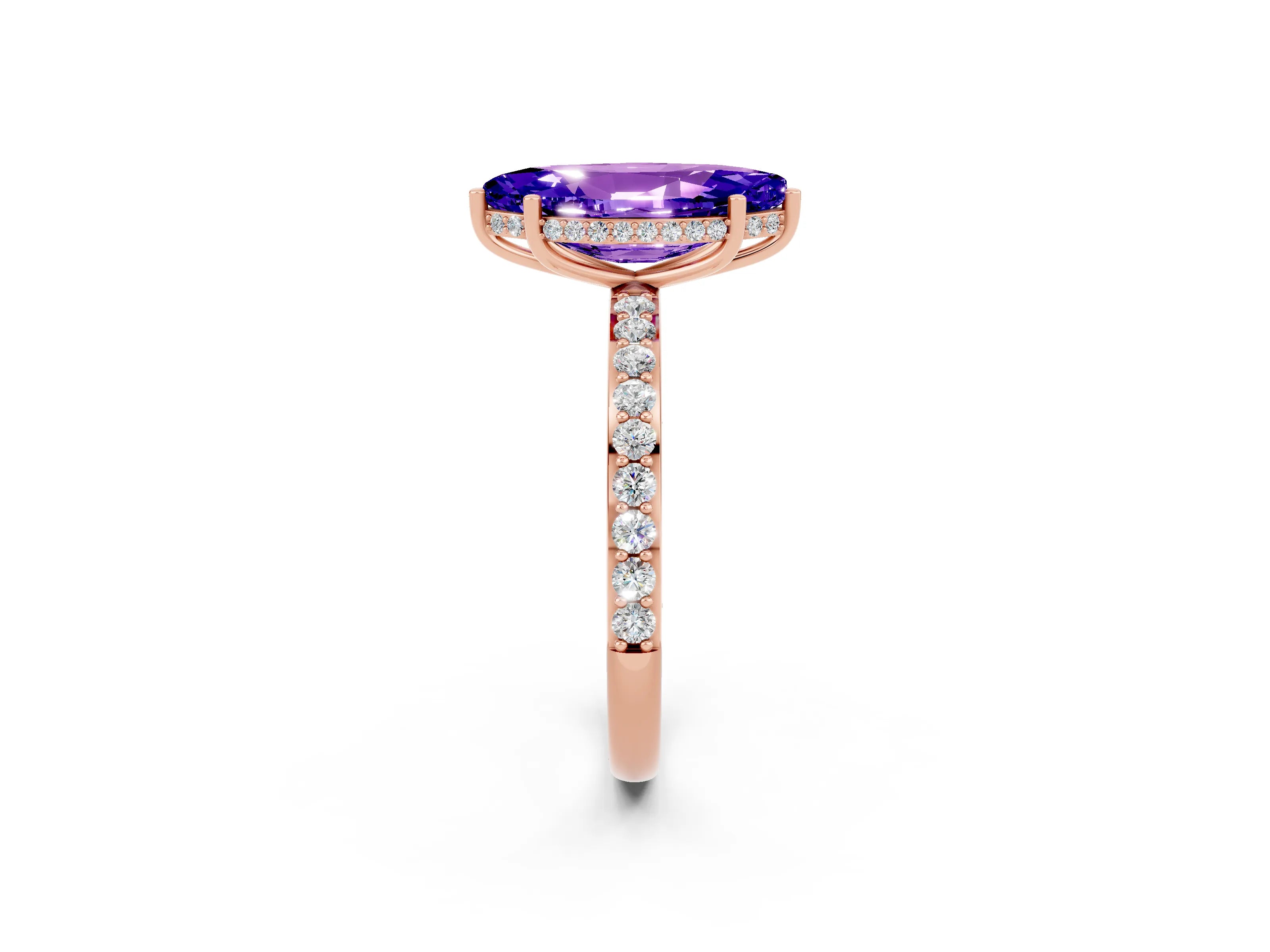 Rose gold Marquise Cut Tanzanite Solitaire Ring with Pavé Band and Hidden Halo_14