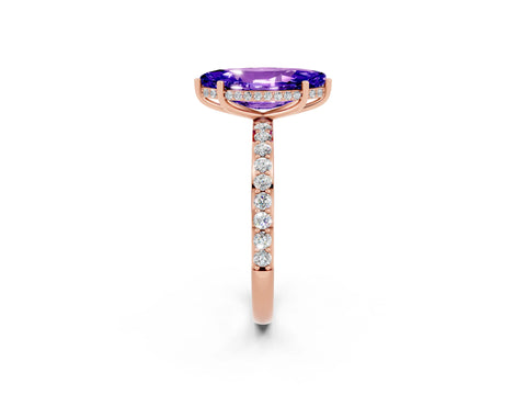 Rose gold Marquise Cut Tanzanite Solitaire Ring with Pavé Band and Hidden Halo_14