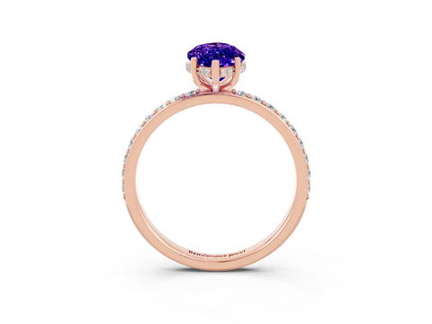 Rose gold Marquise Cut Tanzanite Solitaire Ring with Pavé Band and Hidden Halo_15
