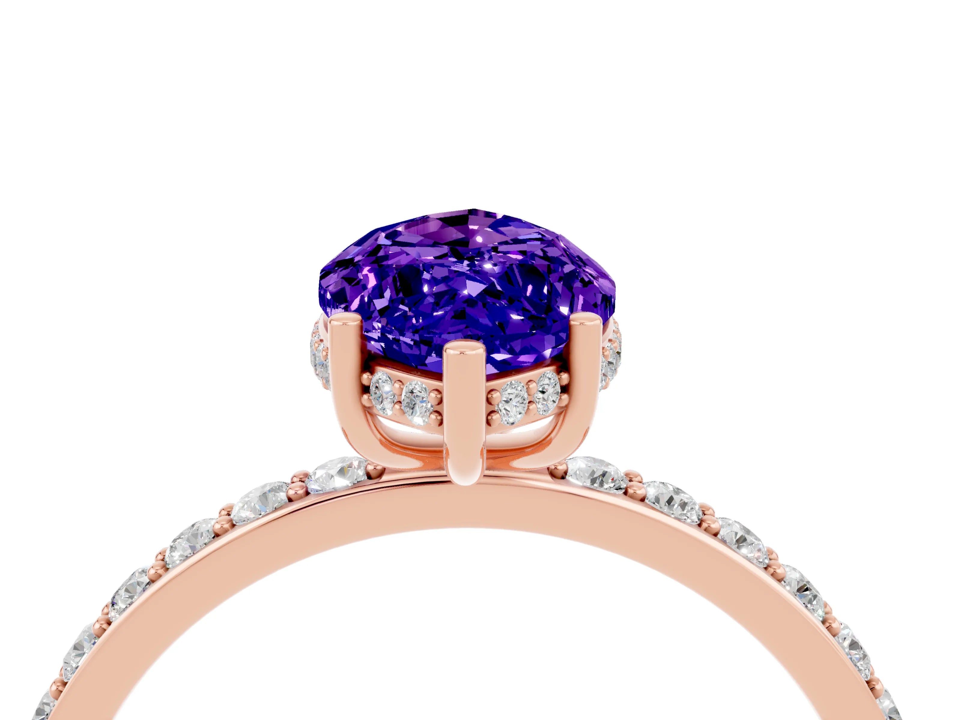 Rose gold Marquise Cut Tanzanite Solitaire Ring with Pavé Band and Hidden Halo_16