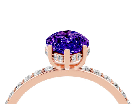 Rose gold Marquise Cut Tanzanite Solitaire Ring with Pavé Band and Hidden Halo_16