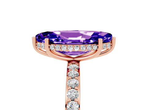 Rose gold Marquise Cut Tanzanite Solitaire Ring with Pavé Band and Hidden Halo_17
