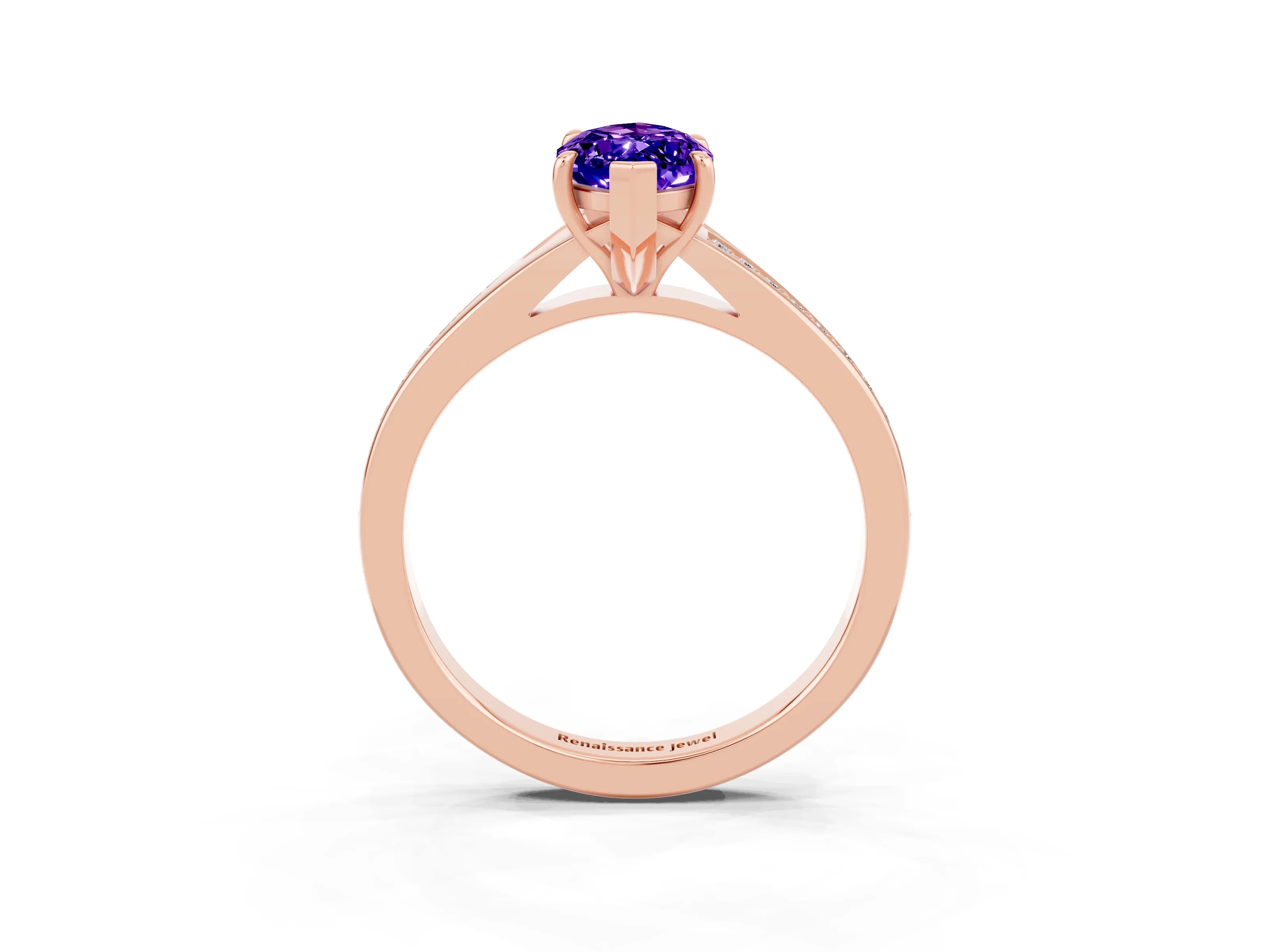Rose gold Marquise Cut Tanzanite Solitaire Ring with Pavé Band and Prong Setting_15