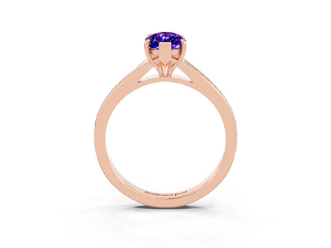 Rose gold Marquise Cut Tanzanite Solitaire Ring with Pavé Band and Prong Setting_15