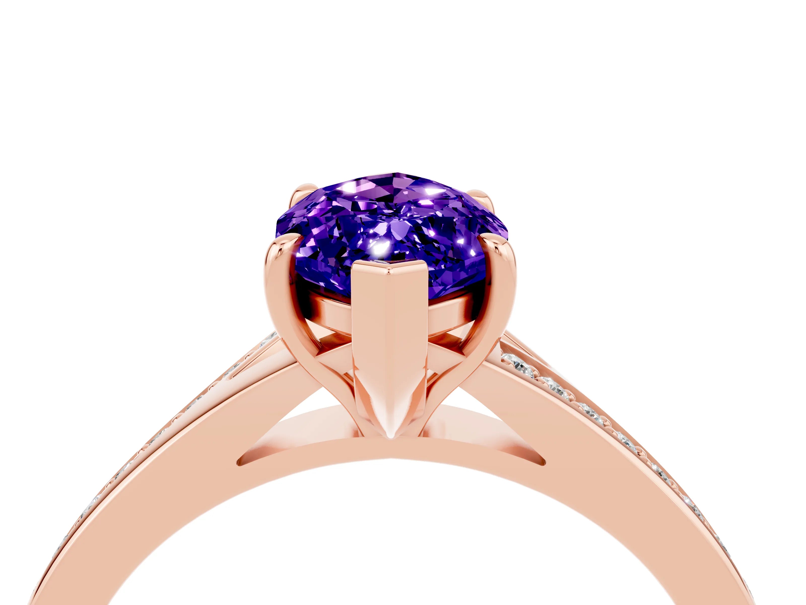 Rose gold Marquise Cut Tanzanite Solitaire Ring with Pavé Band and Prong Setting_16