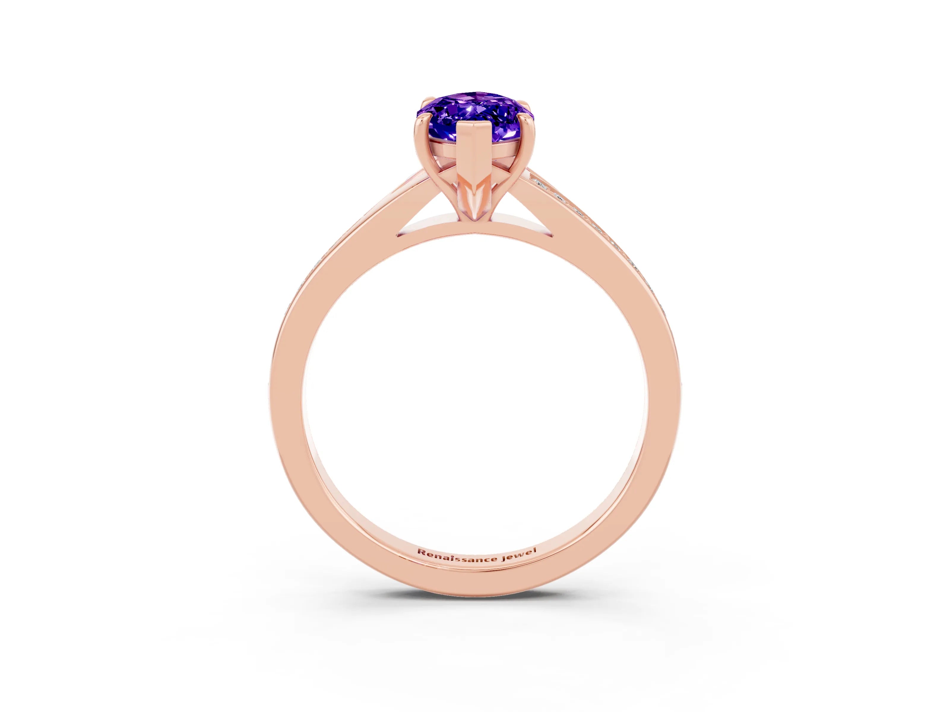 Rose gold Marquise Cut Tanzanite Solitaire Ring with Pavé Band and Prong Setting_3