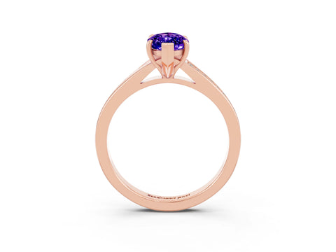 Rose gold Marquise Cut Tanzanite Solitaire Ring with Pavé Band and Prong Setting_3