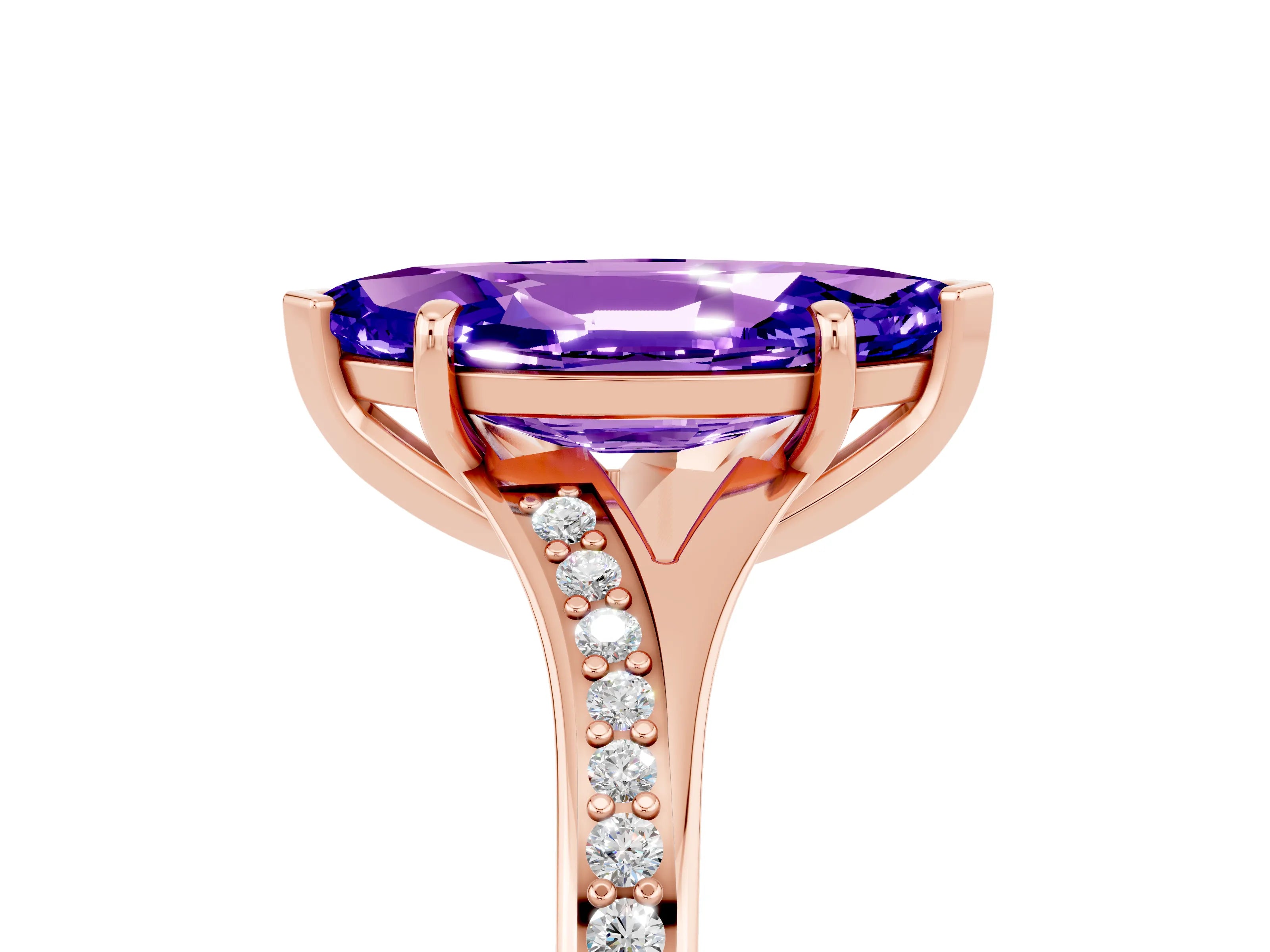 Rose gold Marquise Cut Tanzanite Solitaire Ring with Pavé Band and Prong Setting_5