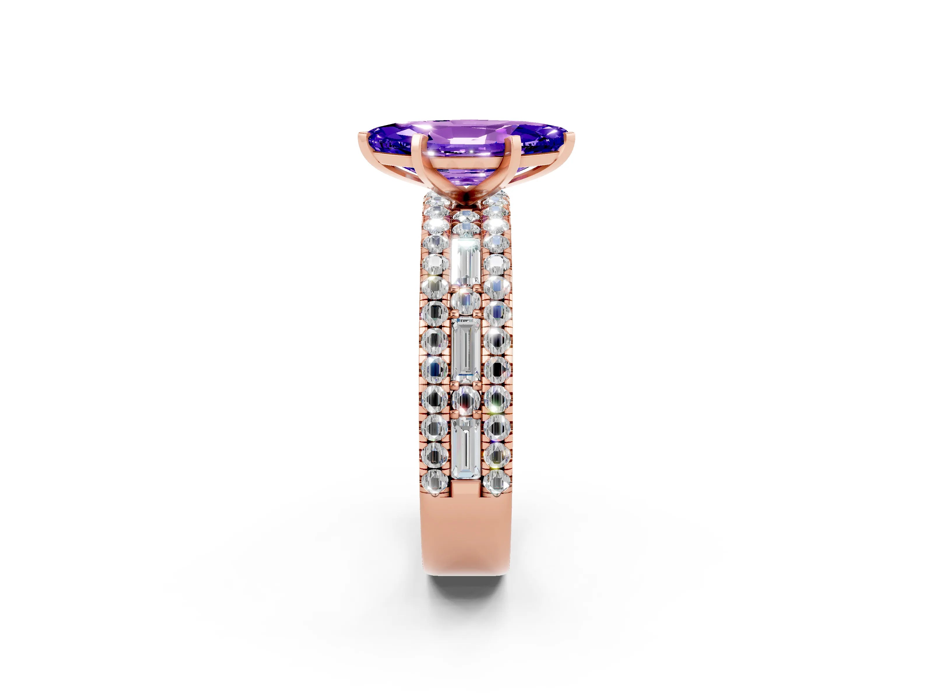 Rose gold Marquise Cut Tanzanite Solitaire Ring with Pavé and Channel Set Band_2