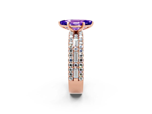 Rose gold Marquise Cut Tanzanite Solitaire Ring with Pavé and Channel Set Band