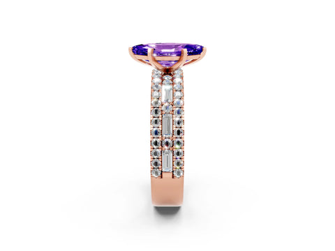 Rose gold Marquise Cut Tanzanite Solitaire Ring with Pavé and Channel Set Band_2