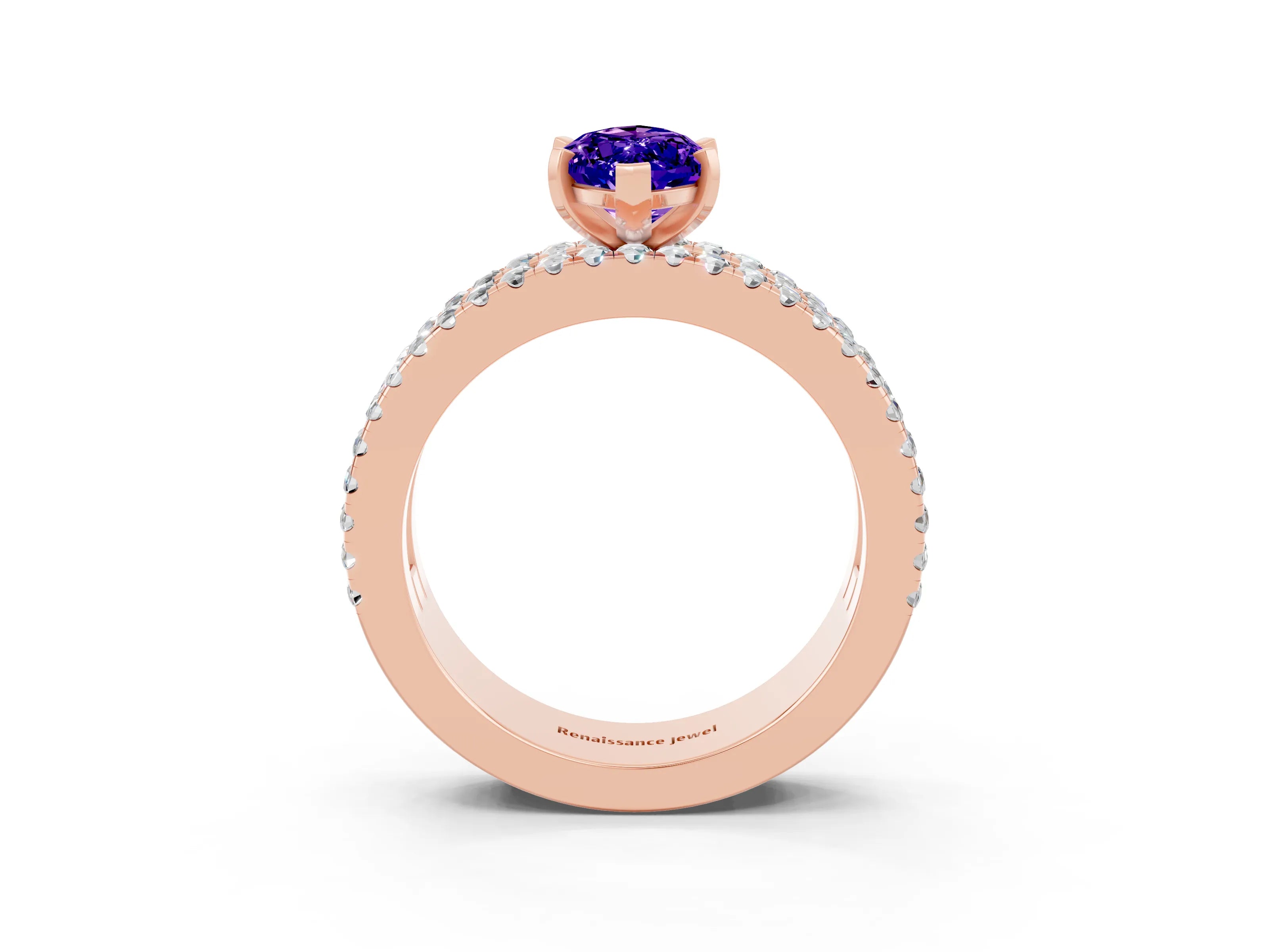 Rose gold Marquise Cut Tanzanite Solitaire Ring with Pavé and Channel Set Band_3