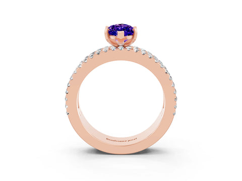 Rose gold Marquise Cut Tanzanite Solitaire Ring with Pavé and Channel Set Band_3