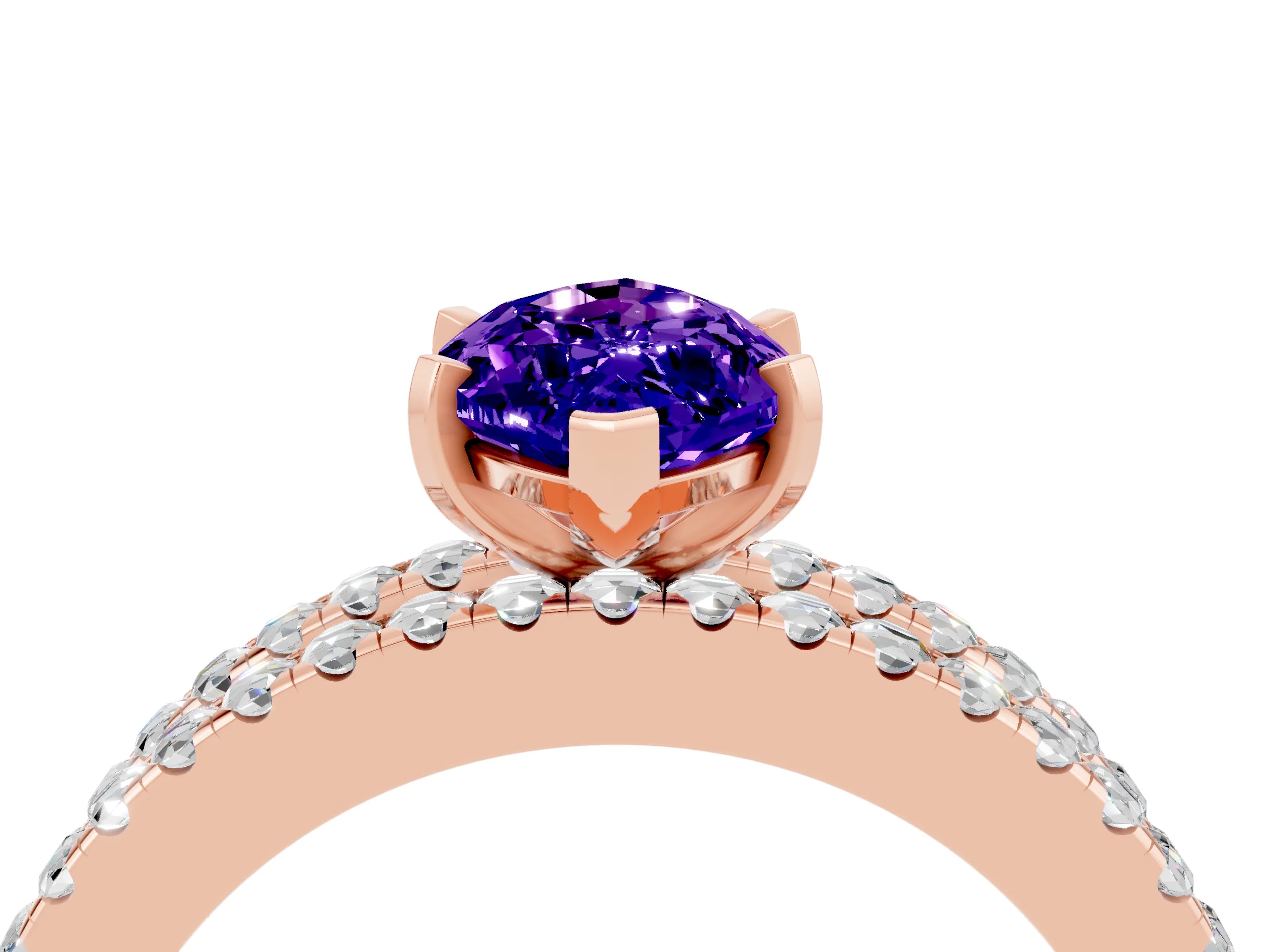 Rose gold Marquise Cut Tanzanite Solitaire Ring with Pavé and Channel Set Band_4
