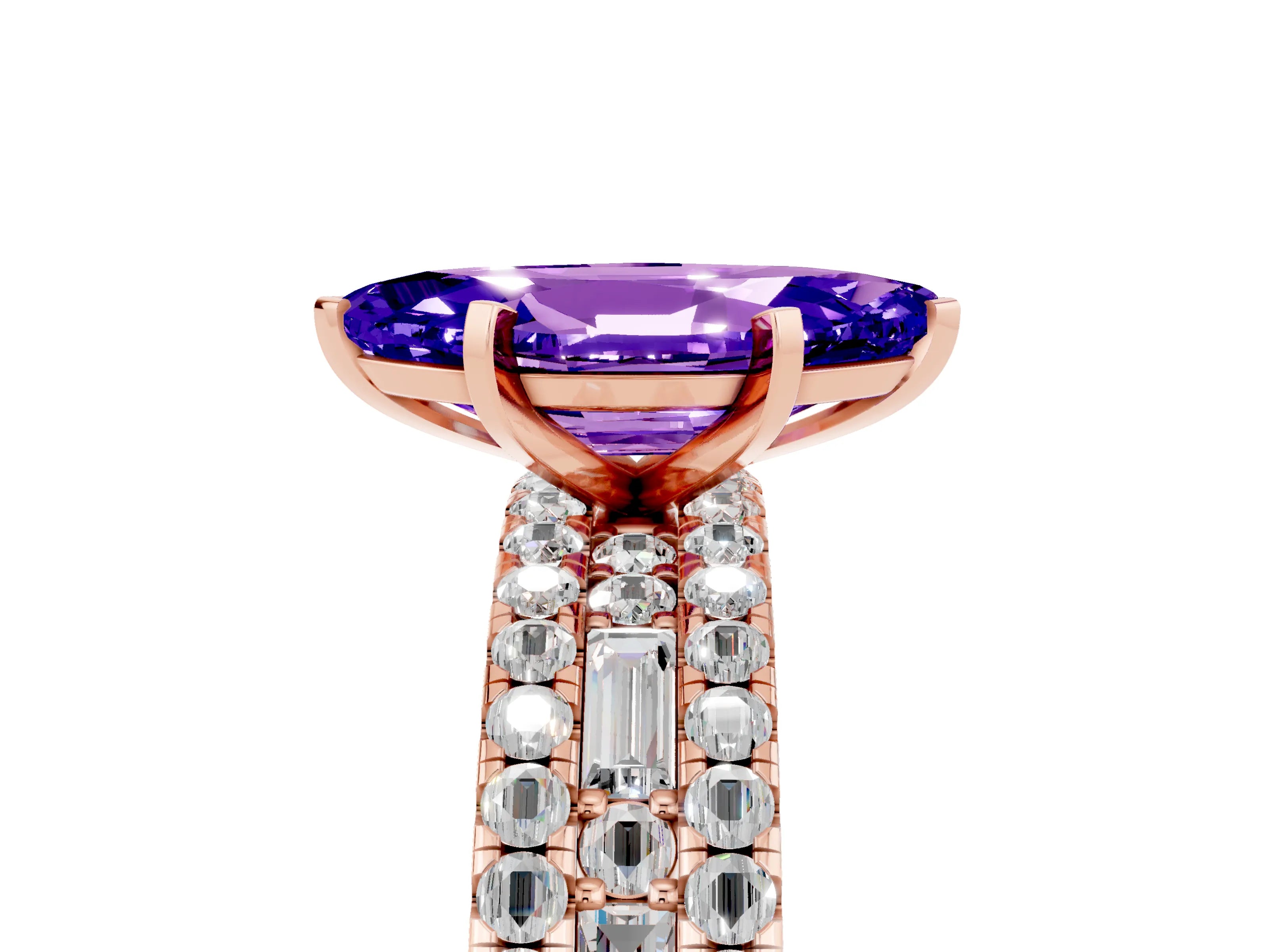 Rose gold Marquise Cut Tanzanite Solitaire Ring with Pavé and Channel Set Band_5