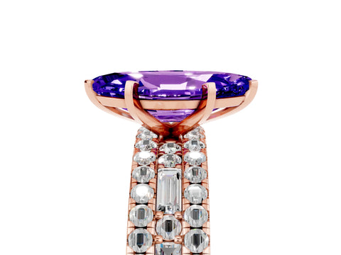 Rose gold Marquise Cut Tanzanite Solitaire Ring with Pavé and Channel Set Band_5