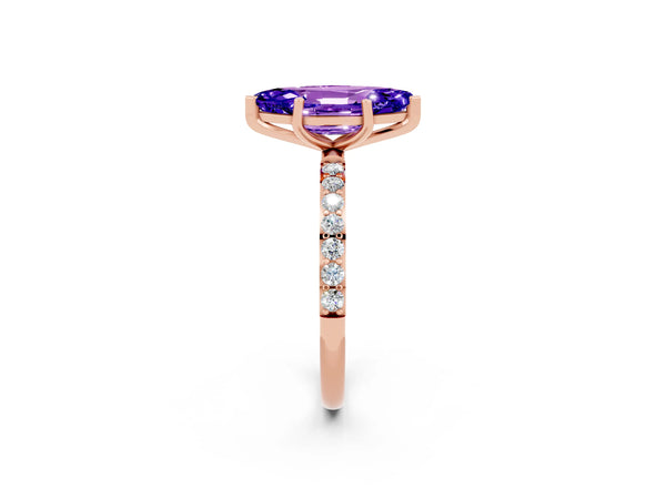 Rose gold Marquise Cut Tanzanite Solitaire Ring with Round  Pavé Band and Prong Setting