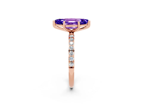 Rose gold Marquise Cut Tanzanite Solitaire Ring with Pave Band and Four Prong Setting_26
