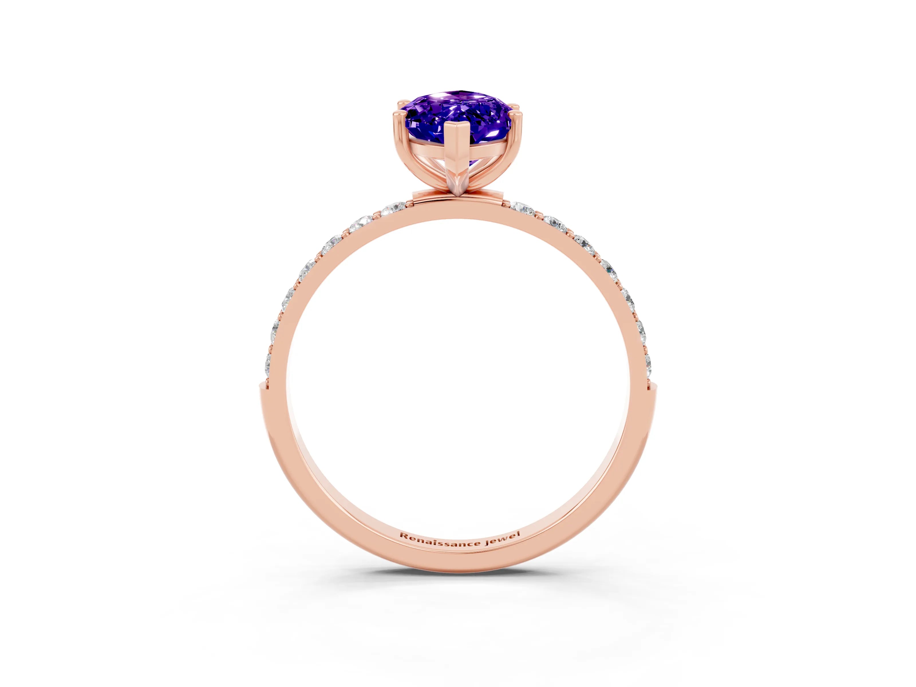 Rose gold Marquise Cut Tanzanite Solitaire Ring with Pave Band and Four Prong Setting_27