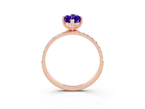 Rose gold Marquise Cut Tanzanite Solitaire Ring with Pave Band and Four Prong Setting_27