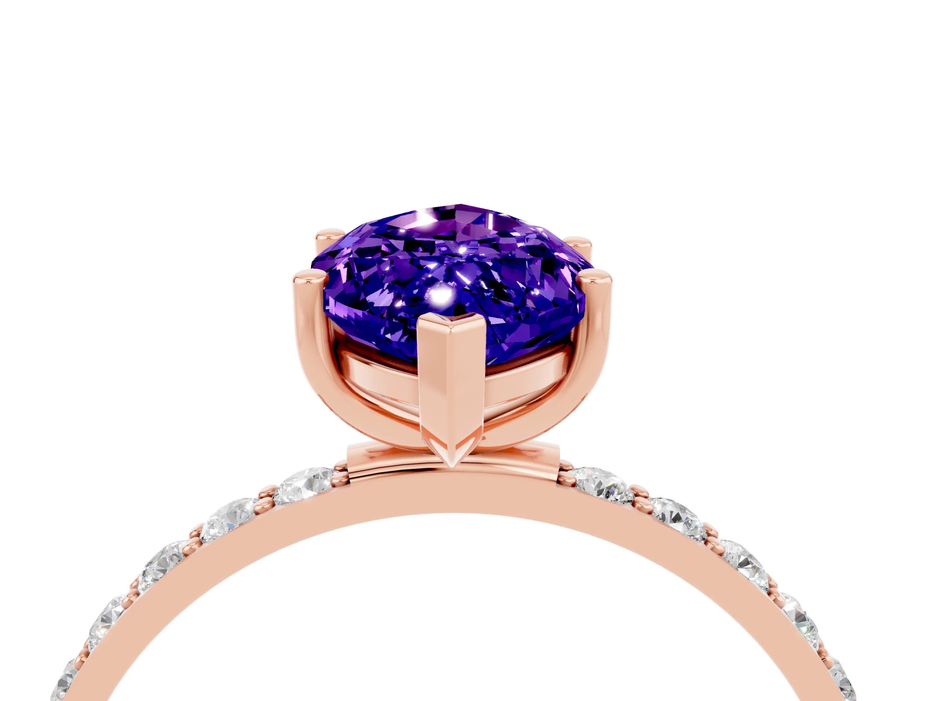 Rose gold Marquise Cut Tanzanite Solitaire Ring with Pave Band and Four Prong Setting_28