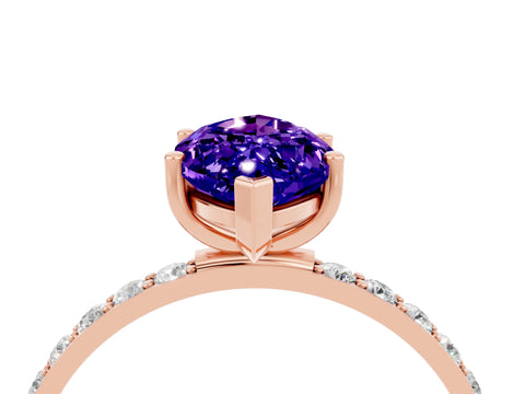 Rose gold Marquise Cut Tanzanite Solitaire Ring with Pave Band and Four Prong Setting_28
