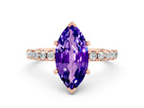 Rose gold Marquise Cut Tanzanite Solitaire Ring with Round  Pavé Band and Four-Prong Setting_44