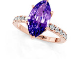 Rose gold Marquise Cut Tanzanite Solitaire Ring with Round  Pavé Band and Four-Prong Setting_45
