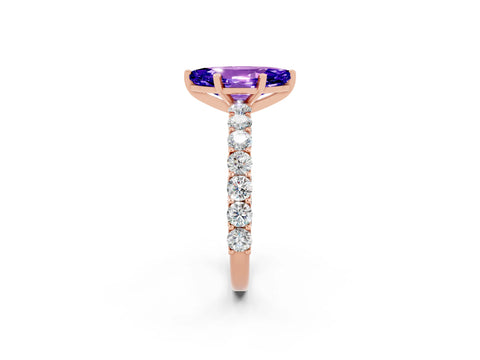 Rose gold Marquise Cut Tanzanite Solitaire Ring with Shared Prong Pavé Band and Four-Prong Setting_2