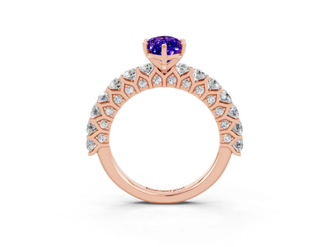 Rose gold Marquise Cut Tanzanite Solitaire Ring with Shared Prong Pavé Band and Four-Prong Setting_3