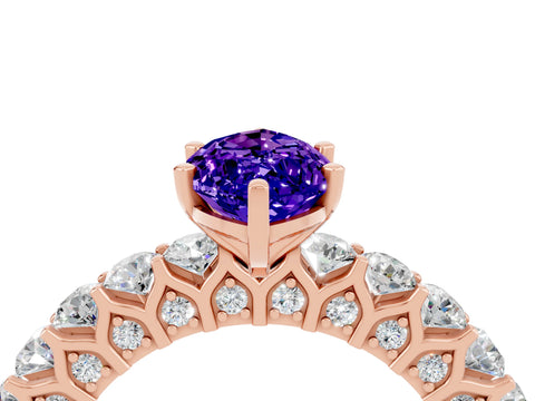 Rose gold Marquise Cut Tanzanite Solitaire Ring with Shared Prong Pavé Band and Four-Prong Setting_4
