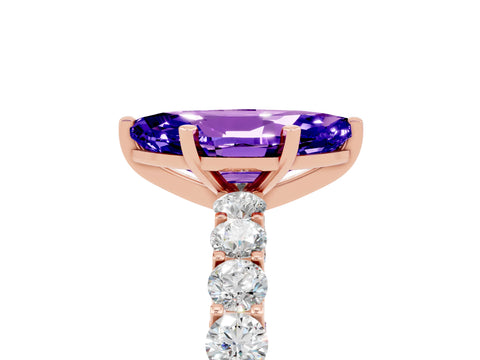 Rose gold Marquise Cut Tanzanite Solitaire Ring with Shared Prong Pavé Band and Four-Prong Setting_5