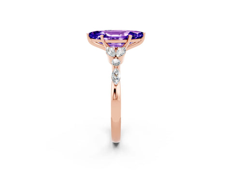 Rose gold Marquise Cut Tanzanite Solitaire Ring with Side Stones and Four-Prong Setting_14