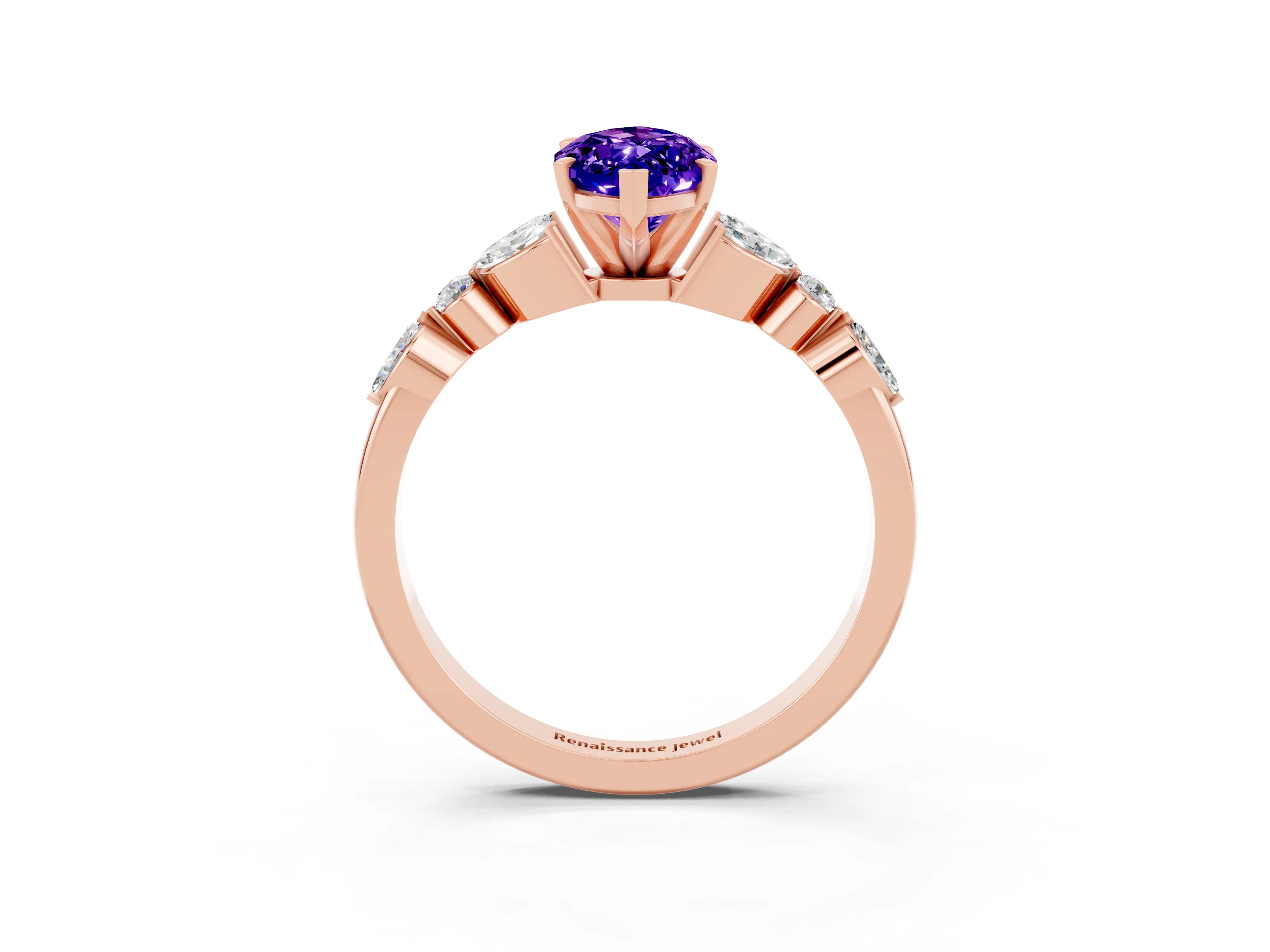 Rose gold Marquise Cut Tanzanite Solitaire Ring with Side Stones and Four-Prong Setting_15