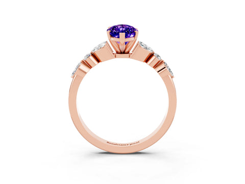 Rose gold Marquise Cut Tanzanite Solitaire Ring with Side Stones and Four-Prong Setting_15